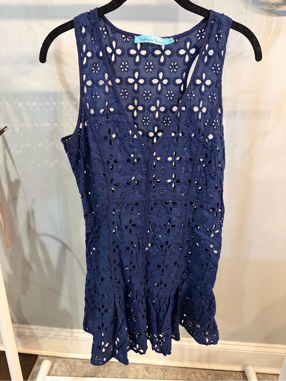 Solitaire Swim Eyelet Navy Swim Coverup Dress size small